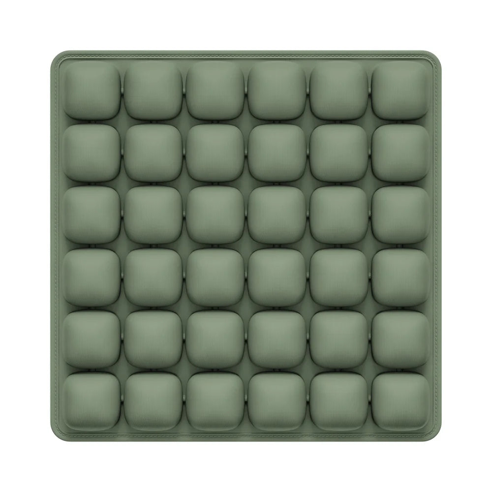 OORiver Adjustable Press-to-Inflate Seat Cushion in Sage — top view of the 36 air-cell grid